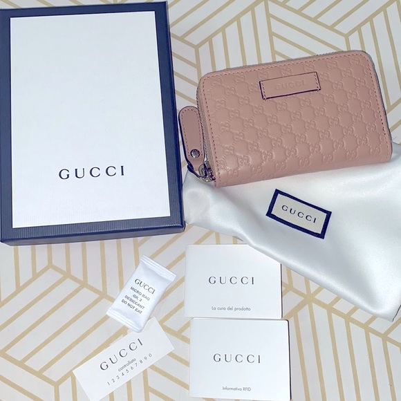 Gucci Handbags - Pink NWT GG Guccissima Zip Card Coin Wallet